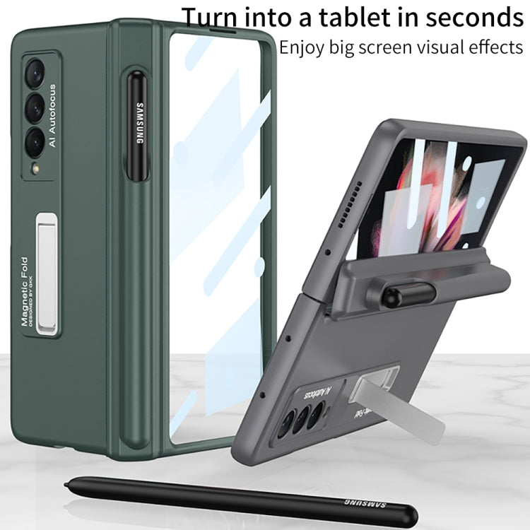 For Samsung Galaxy Z Fold3 5G GKK Full Coverage Magnetic Fold Hinge Shockproof Phone Case with Pen Slots(Green)