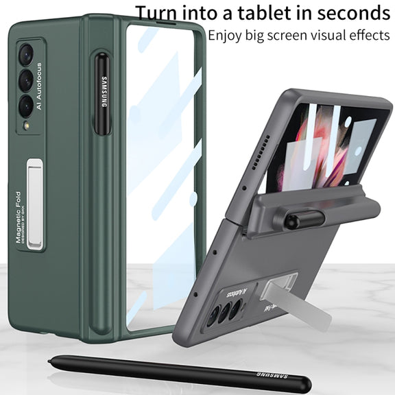 For Samsung Galaxy Z Fold3 5G GKK Full Coverage Magnetic Fold Hinge Shockproof Phone Case with Pen Slots(Black)