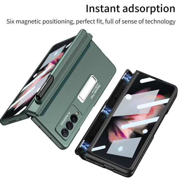 For Samsung Galaxy Z Fold3 5G GKK Full Coverage Magnetic Fold Hinge Shockproof Phone Case with Pen Slots(Green)