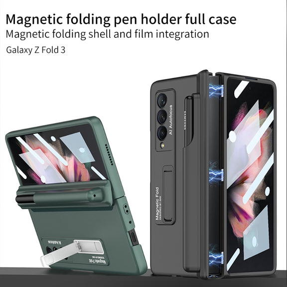 For Samsung Galaxy Z Fold3 5G GKK Full Coverage Magnetic Fold Hinge Shockproof Phone Case with Pen Slots(Grey)