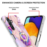 For Samsung Galaxy A14 5G Splicing Marble Flower IMD TPU Phone Case Ring Holder(Light Purple)