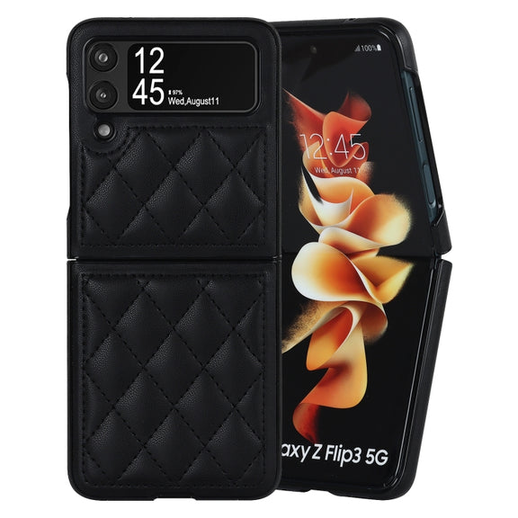 For Samsung Galaxy Z Flip4 Rhombic Microfiber Folding Phone Case(Black)