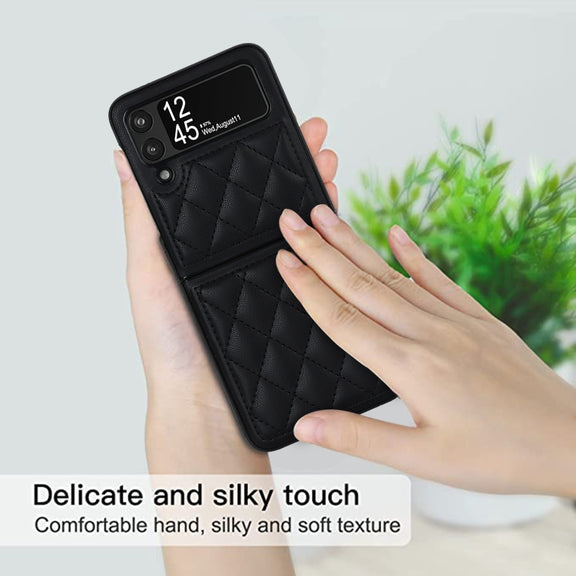 For Samsung Galaxy Z Flip4 Rhombic Microfiber Folding Phone Case(Black)