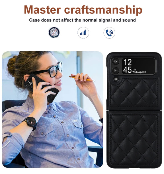 For Samsung Galaxy Z Flip4 Rhombic Microfiber Folding Phone Case(Black)