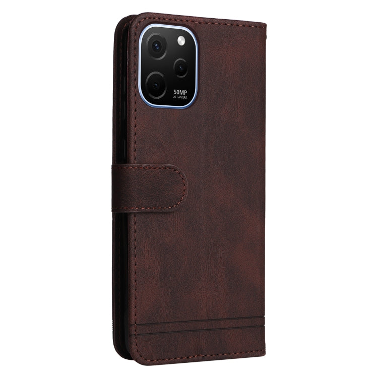For Huawei nova Y61 Skin Feel Life Tree Metal Button Leather Phone Case(Brown)