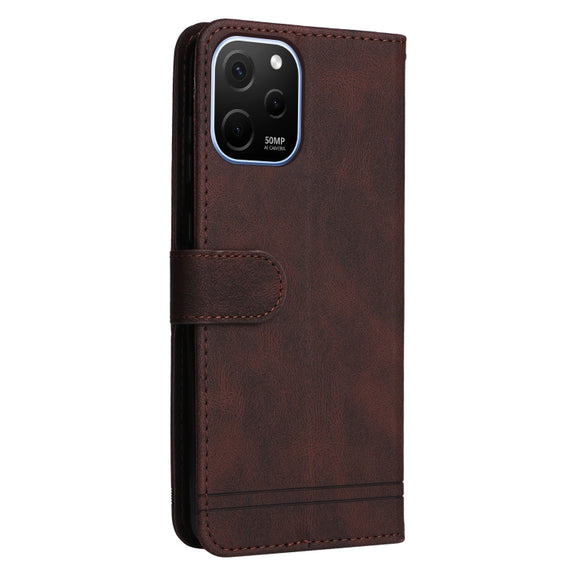 For Huawei nova Y61 Skin Feel Life Tree Metal Button Leather Phone Case(Brown)