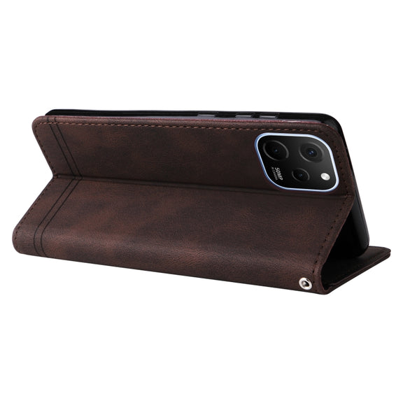 For Huawei nova Y61 Skin Feel Life Tree Metal Button Leather Phone Case(Brown)