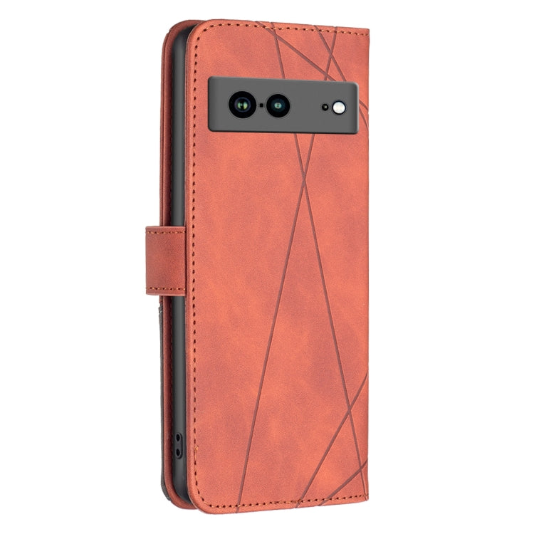For Google Pixel 7a Magnetic Buckle Rhombus Texture Leather Phone Case(Brown)