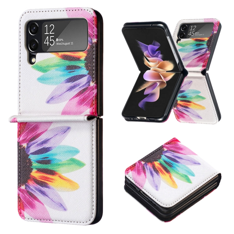 For Samsung Galaxy Z Flip3 5G Colored Drawing Invisible Magnetic Leather Phone Case(Sun Flower)