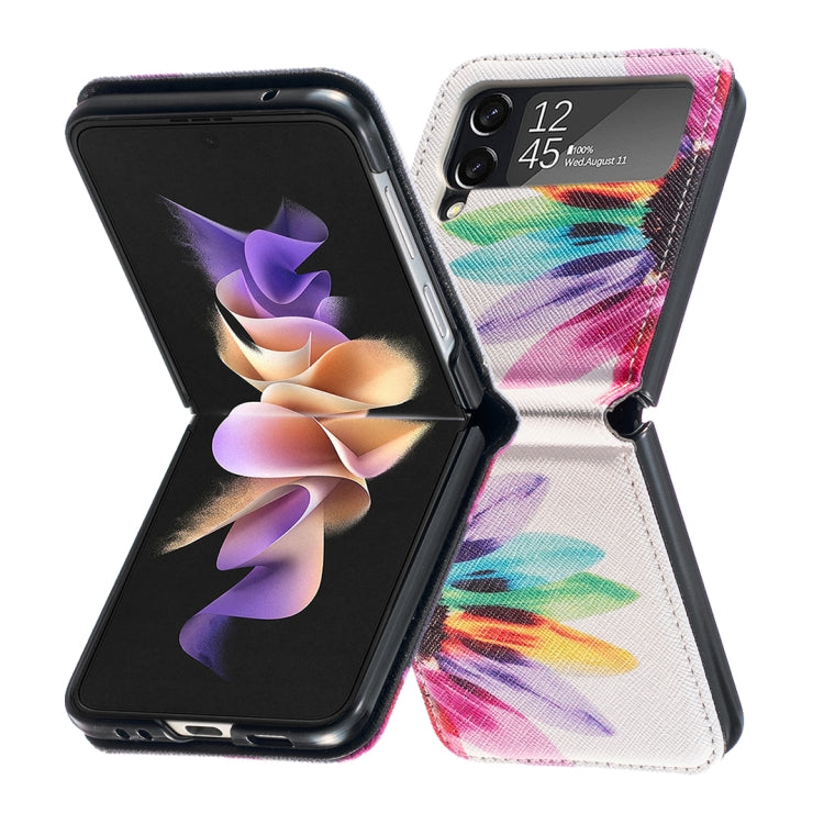 For Samsung Galaxy Z Flip3 5G Colored Drawing Invisible Magnetic Leather Phone Case(Sun Flower)
