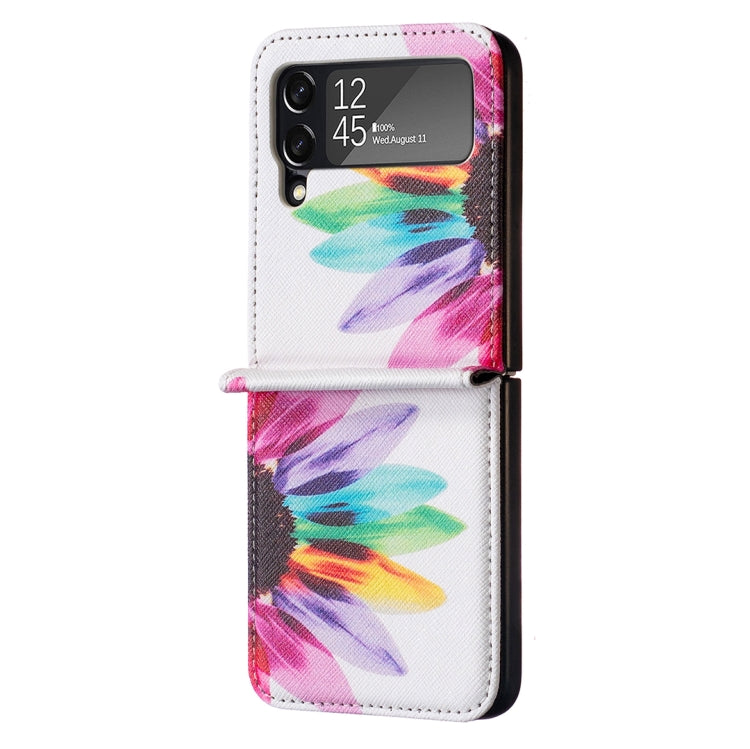 For Samsung Galaxy Z Flip3 5G Colored Drawing Invisible Magnetic Leather Phone Case(Sun Flower)