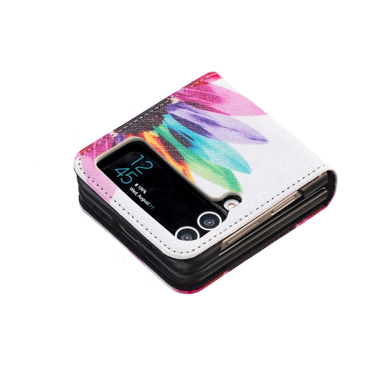 For Samsung Galaxy Z Flip3 5G Colored Drawing Invisible Magnetic Leather Phone Case(Sun Flower)