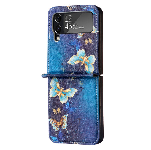 For Samsung Galaxy Z Flip4 Colored Drawing Invisible Magnetic Leather Phone Case(Gold Butterfly)