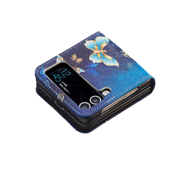 For Samsung Galaxy Z Flip4 Colored Drawing Invisible Magnetic Leather Phone Case(Gold Butterfly)
