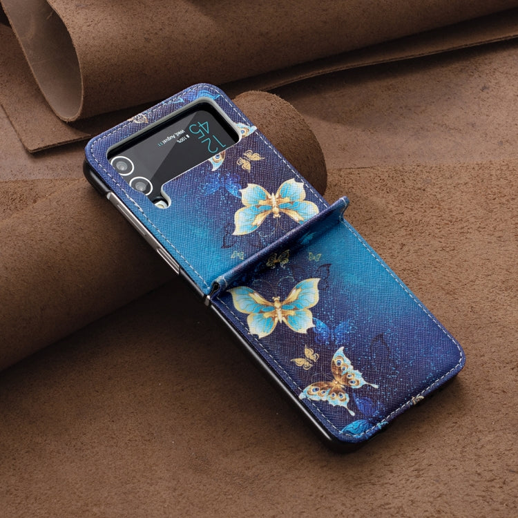 For Samsung Galaxy Z Flip4 Colored Drawing Invisible Magnetic Leather Phone Case(Gold Butterfly)