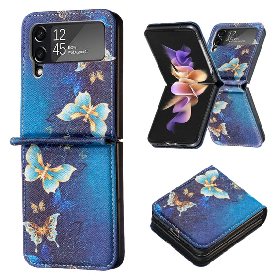 For Samsung Galaxy Z Flip4 Colored Drawing Invisible Magnetic Leather Phone Case(Gold Butterfly)