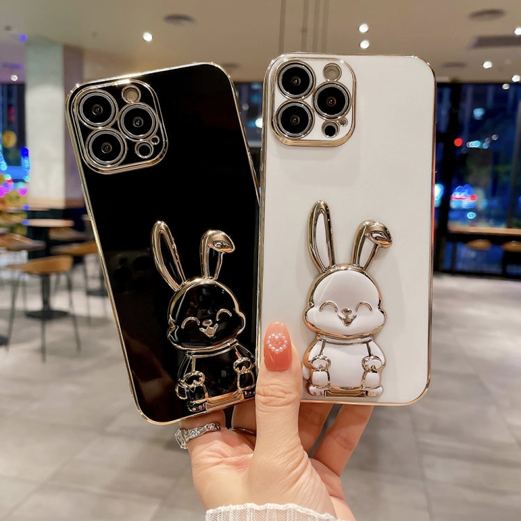 For iPhone XS Max Plating Rabbit Holder Phone Case(Pink)