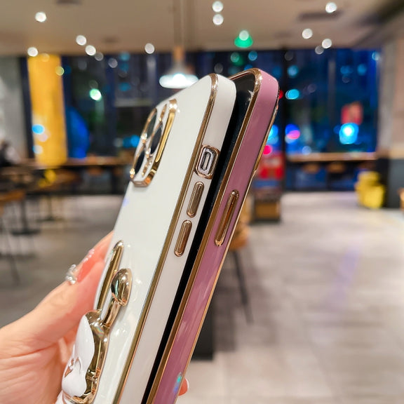For iPhone XS Max Plating Rabbit Holder Phone Case(Pink)