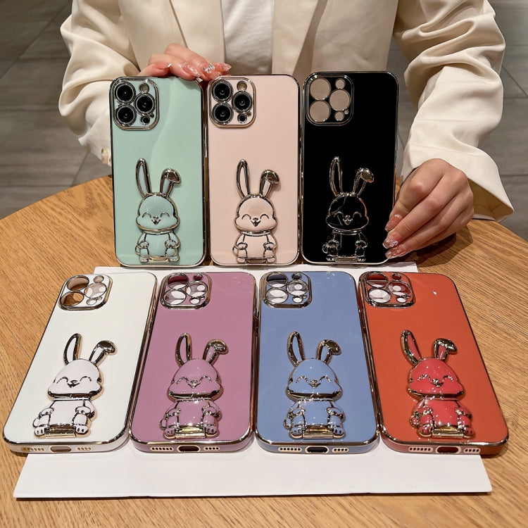 For iPhone XS Max Plating Rabbit Holder Phone Case(Pink)