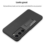 For Samsung Galaxy S23 5G GKK Plain Leather Shockproof Phone Case with Holder(Black)