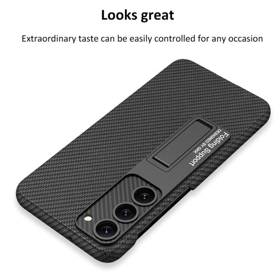 For Samsung Galaxy S23 5G GKK Plain Leather Shockproof Phone Case with Holder(Black)