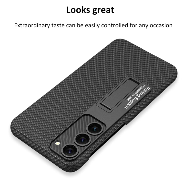 For Samsung Galaxy S23+ 5G GKK Plain Leather Shockproof Phone Case with Holder(Black)