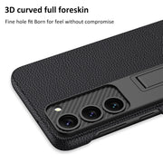 For Samsung Galaxy S23+ 5G GKK Plain Leather Shockproof Phone Case with Holder(Black)