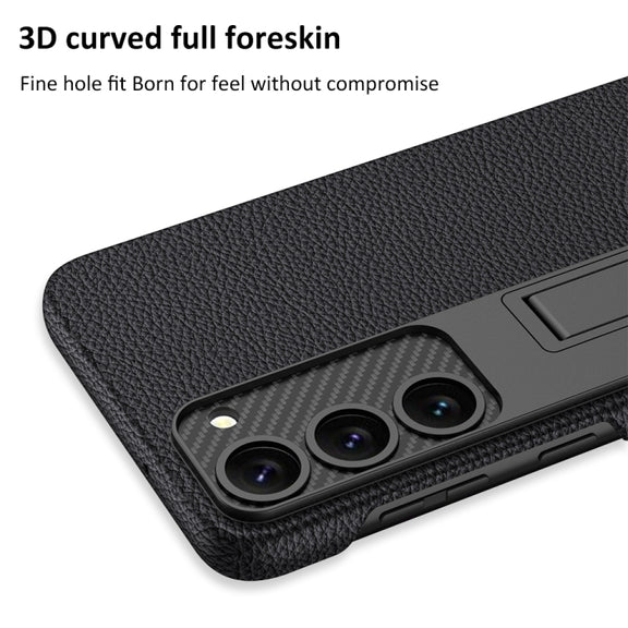 For Samsung Galaxy S23+ 5G GKK Plain Leather Shockproof Phone Case with Holder(Black)