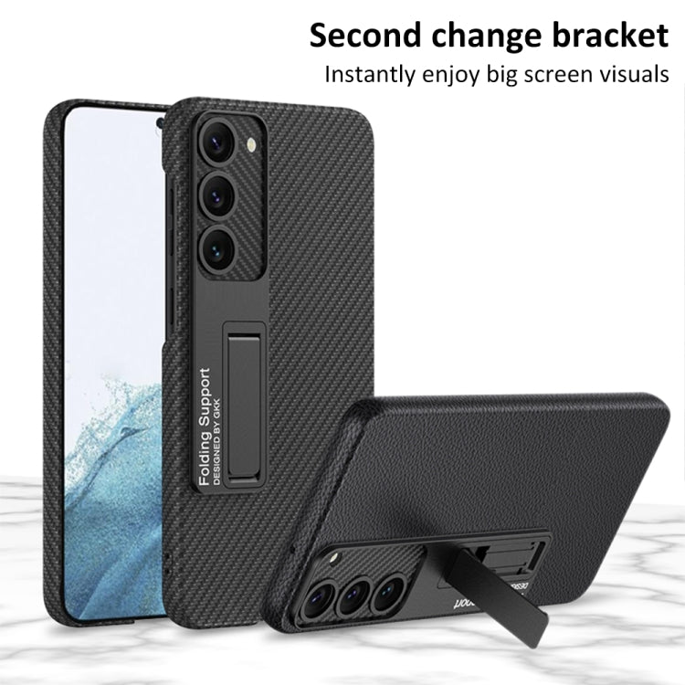 For Samsung Galaxy S23+ 5G GKK Plain Leather Shockproof Phone Case with Holder(Black)