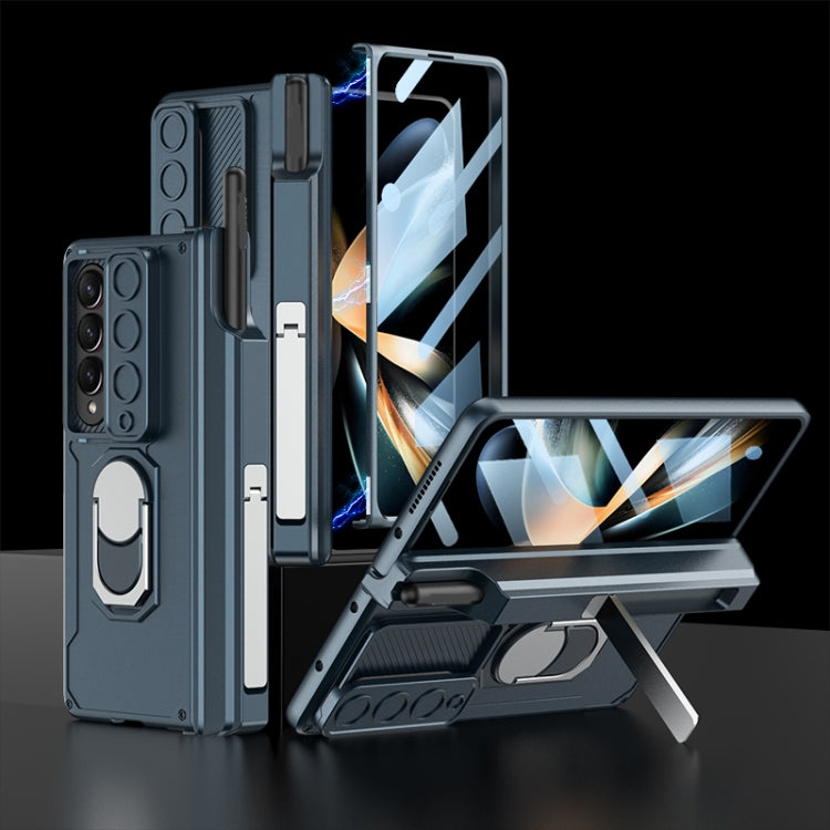 For Samsung Galaxy Z Fold4 GKK Integrated Magnetic Folding Phone Case with Pen Case(Green)