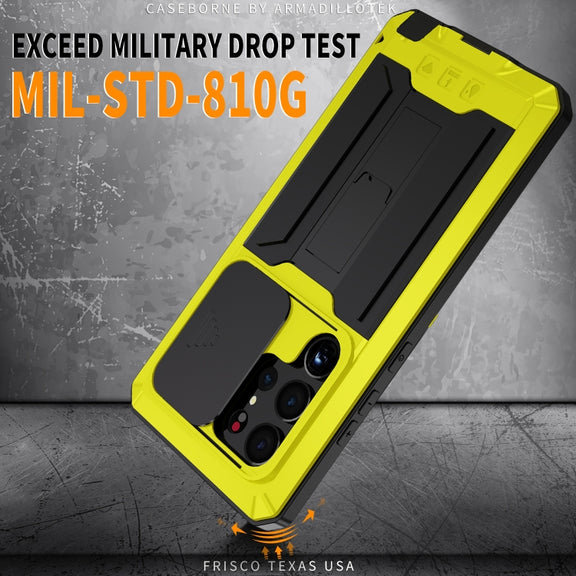 For Samsung Galaxy S23 Ultra 5G R-JUST Sliding Camera Design Life Water-resistant Dustproof Shockproof Phone Case(Yellow)