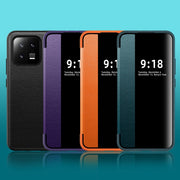 For Xiaomi 13 Magnetic Side Window View Shockproof Horizontal Flip Leather Case(Black)