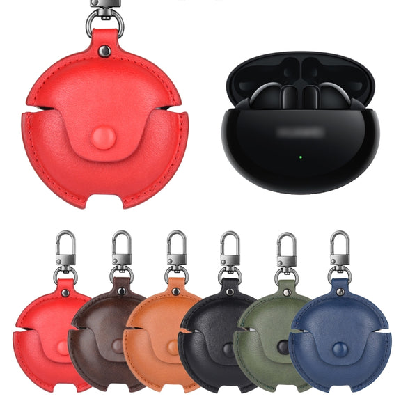 For Huawei FreeBuds 4i / 5i Business Leather Earphone Protective Case with Hook(Red)