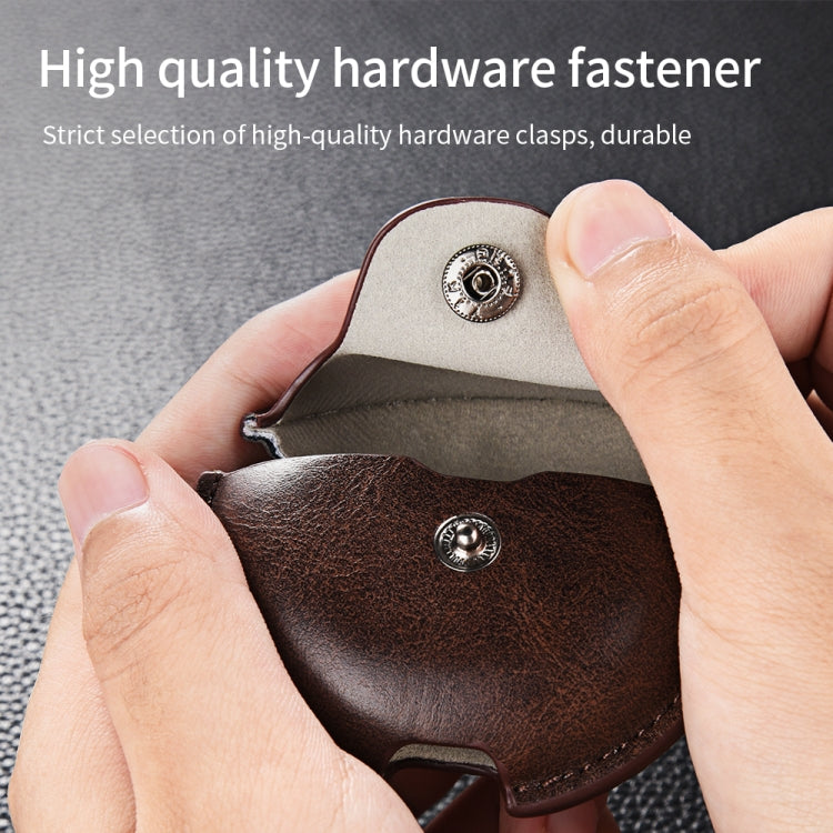 For Huawei FreeBuds 4 / 4E Business Leather Earphone Protective Case with Hook(Dark Brown)