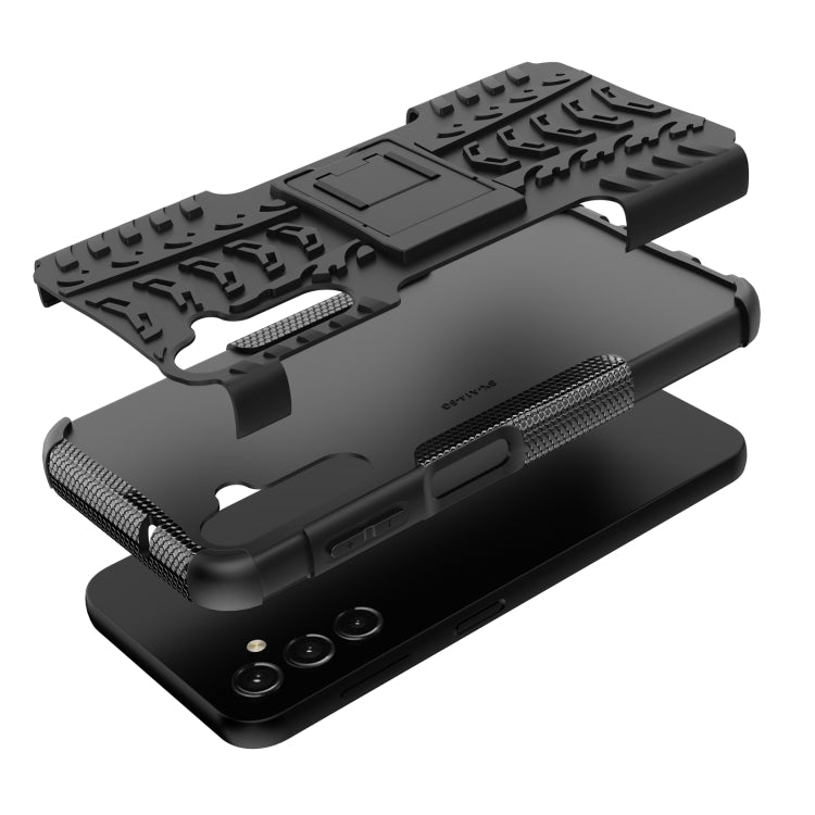 For Samsung Galaxy A14 5G Tire Texture TPU + PC Phone Case with Holder(Black)