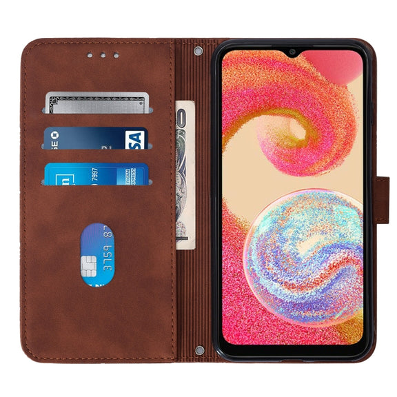 For Samsung Galaxy A04e Crossbody 3D Embossed Flip Leather Phone Case(Brown)