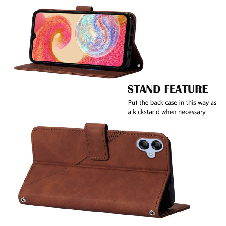 For Samsung Galaxy A04e Crossbody 3D Embossed Flip Leather Phone Case(Brown)