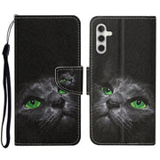 For Samsung Galaxy A34 Colored Drawing Pattern Leather Phone Case(Black Cat)