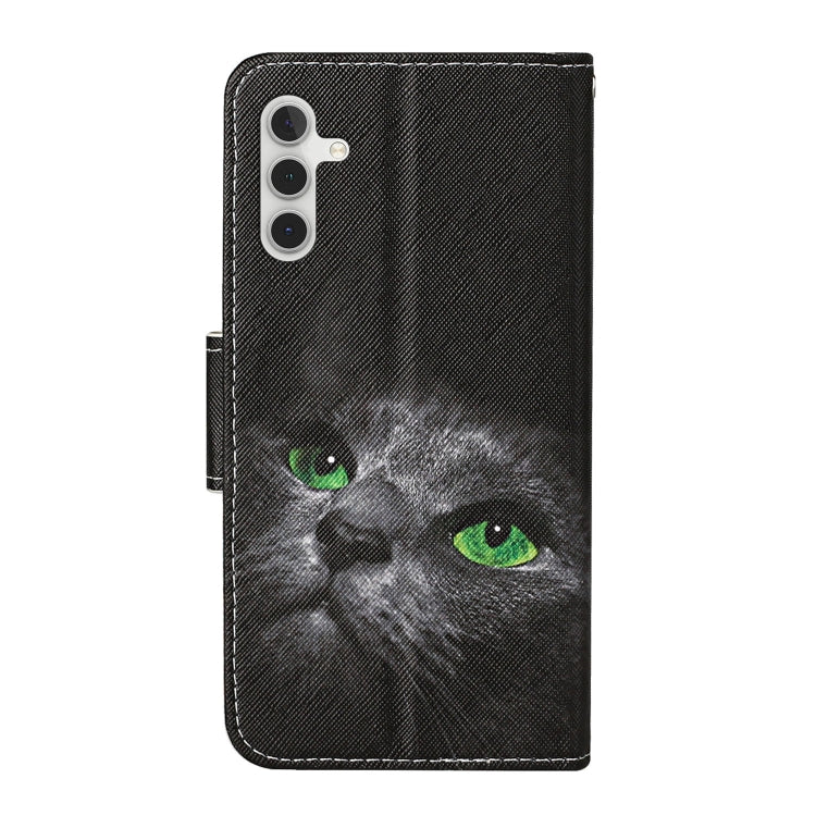 For Samsung Galaxy A34 Colored Drawing Pattern Leather Phone Case(Black Cat)