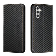 For Samsung Galaxy A34 Carbon Fiber Texture Flip Holder Leather Phone Case(Black)