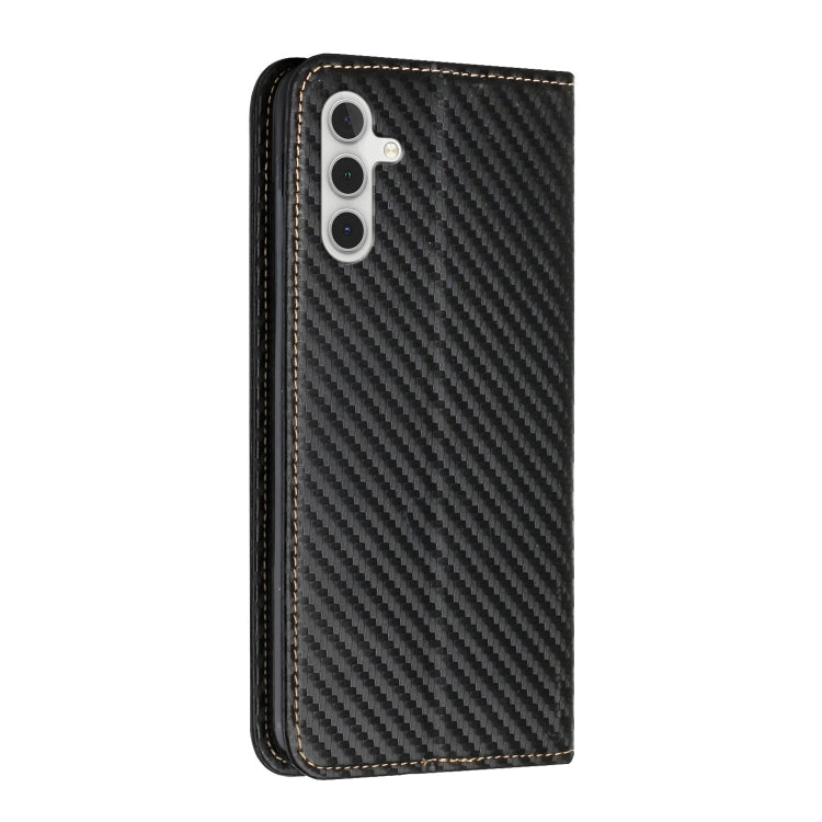 For Samsung Galaxy A34 Carbon Fiber Texture Flip Holder Leather Phone Case(Black)