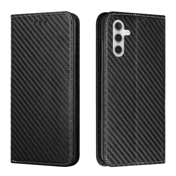 For Samsung Galaxy A34 Carbon Fiber Texture Flip Holder Leather Phone Case(Black)