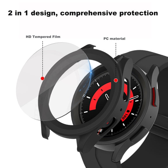 For Samsung Galaxy Watch5 Pro 45mm PC + Tempered Film Fuel Injection Watch Protective Case(Silver)