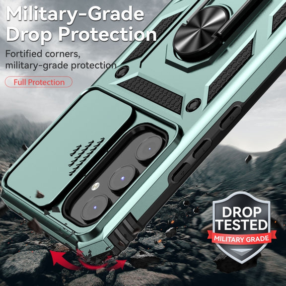 For Samsung Galaxy A54 5G Sliding Camshield Holder Phone Case(Dark Green)