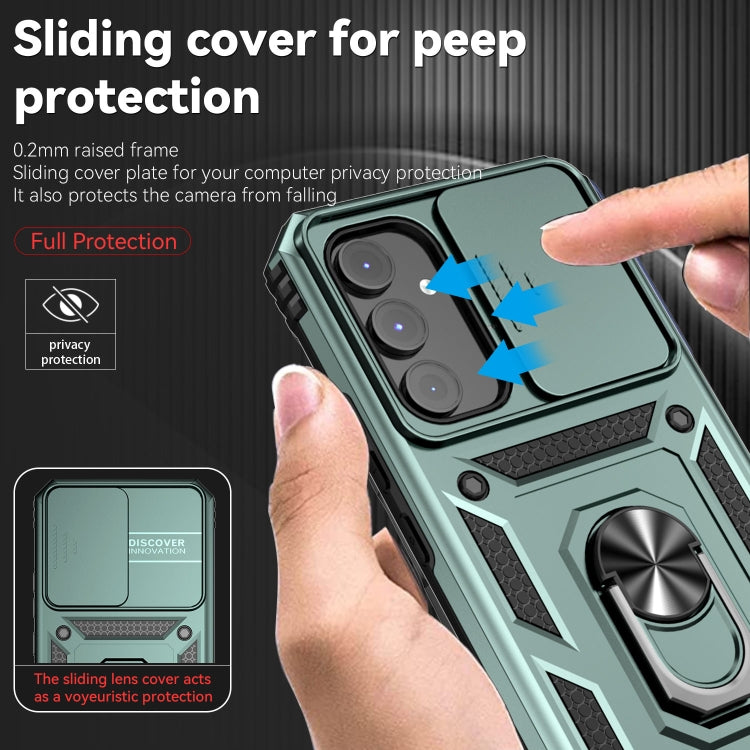For Samsung Galaxy A54 5G Sliding Camshield Holder Phone Case(Dark Green)