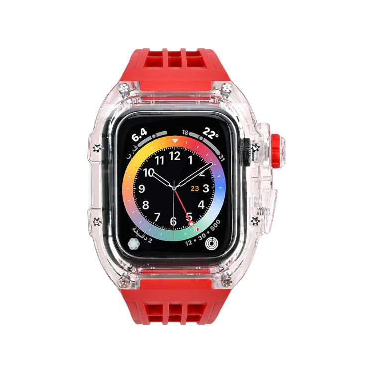 Fluorine Rubber Clear Watch Band Case For Apple Watch Series 8&7 45mm/SE 2&6&SE&5&4 44mm(Red)