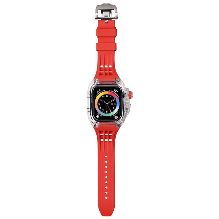 Fluorine Rubber Clear Watch Band Case For Apple Watch Series 8&7 45mm/SE 2&6&SE&5&4 44mm(Red)