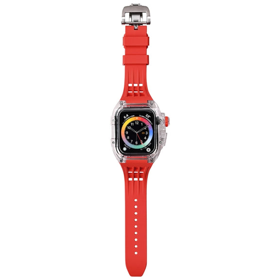 Fluorine Rubber Clear Watch Band Case For Apple Watch Series 8&7 45mm/SE 2&6&SE&5&4 44mm(Red)
