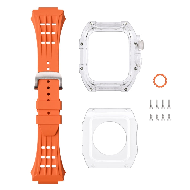 Fluorine Rubber Clear Watch Band Case For Apple Watch Series 8&7 45mm/SE 2&6&SE&5&4 44mm(Red)