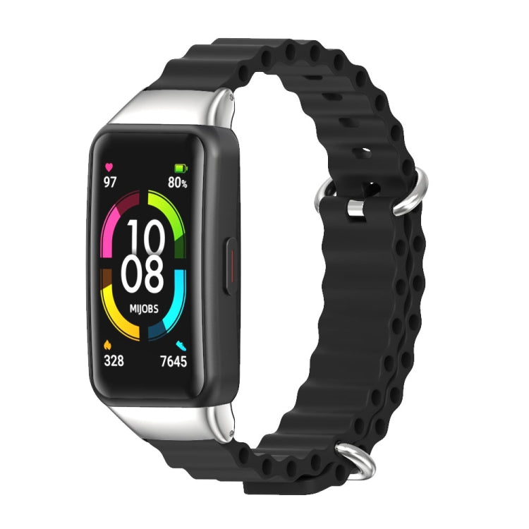 For Huawei Band 6 / Honor Band 6 / 7 MIJOBS CS Marine Silicone Breathable Watch Band(Black Silver) - Watch Bands by MIJOBS